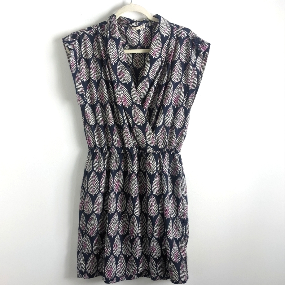 MAISON Jules Leaf Print Dress with Cap Sleeve M